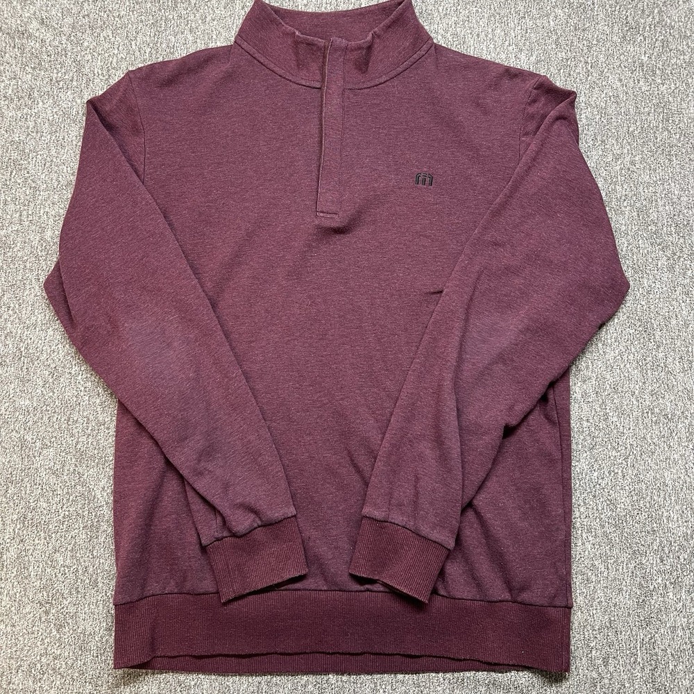 Travis Mathew Sweater Mens Large Purple Cotton Blend 1/4‎ Zip Pullover (033)